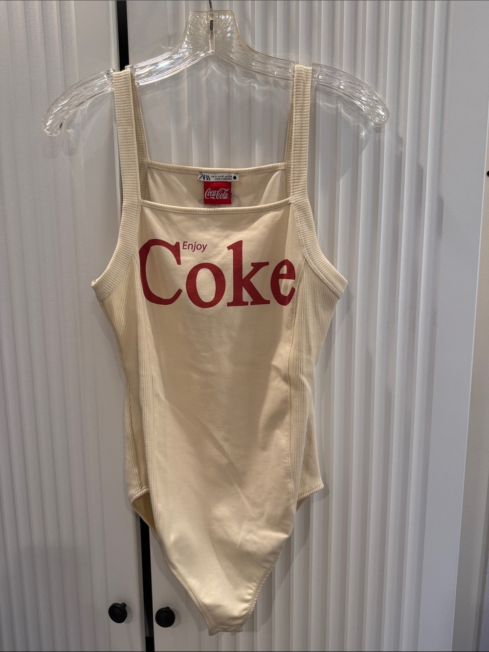 Zara Cream Ribbed 'Enjoy Coke' Logo Bodysuit